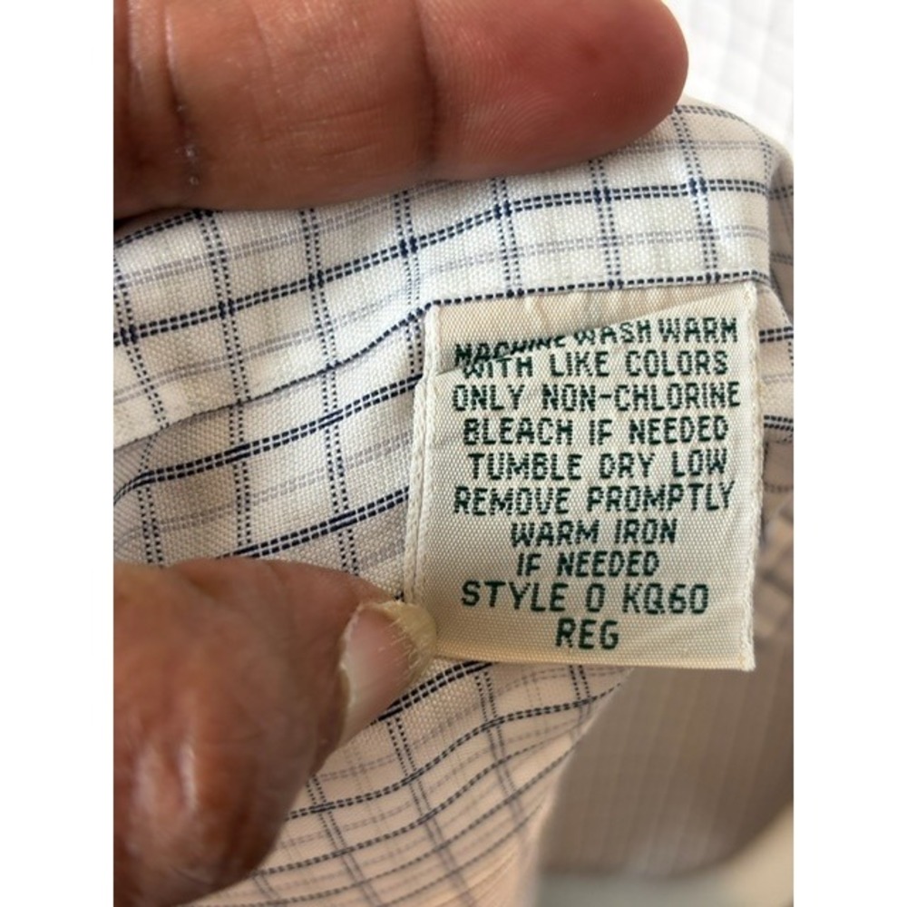 LL Bean Mens Button Down Shirt 17.5/34 White Blue Check Single Needle Tailoring - Picture 5 of 6